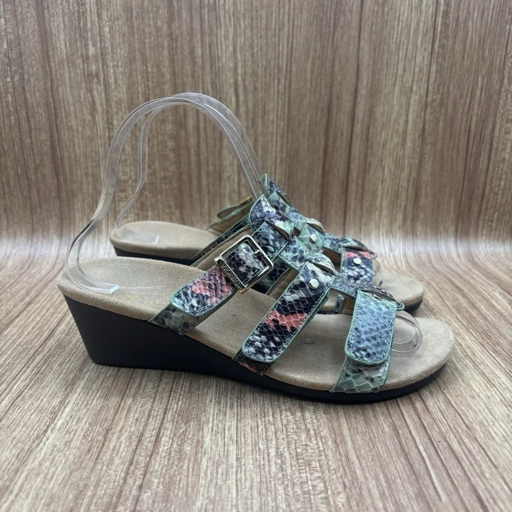 Vionic Wedge Sandals Multi‎ Snakeskin Women Size 6 Adjustable Straps Orthaheel